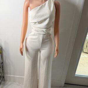 Mango White High-Waist Wide-Leg Jumpsuit